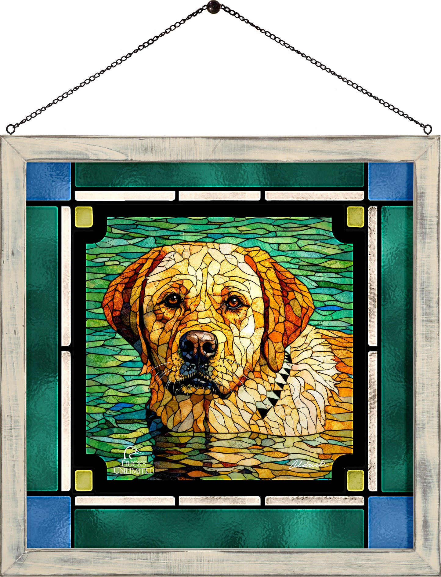 On the Job Yellow Lab Stained Glass Art - Official Ducks Unlimited Art