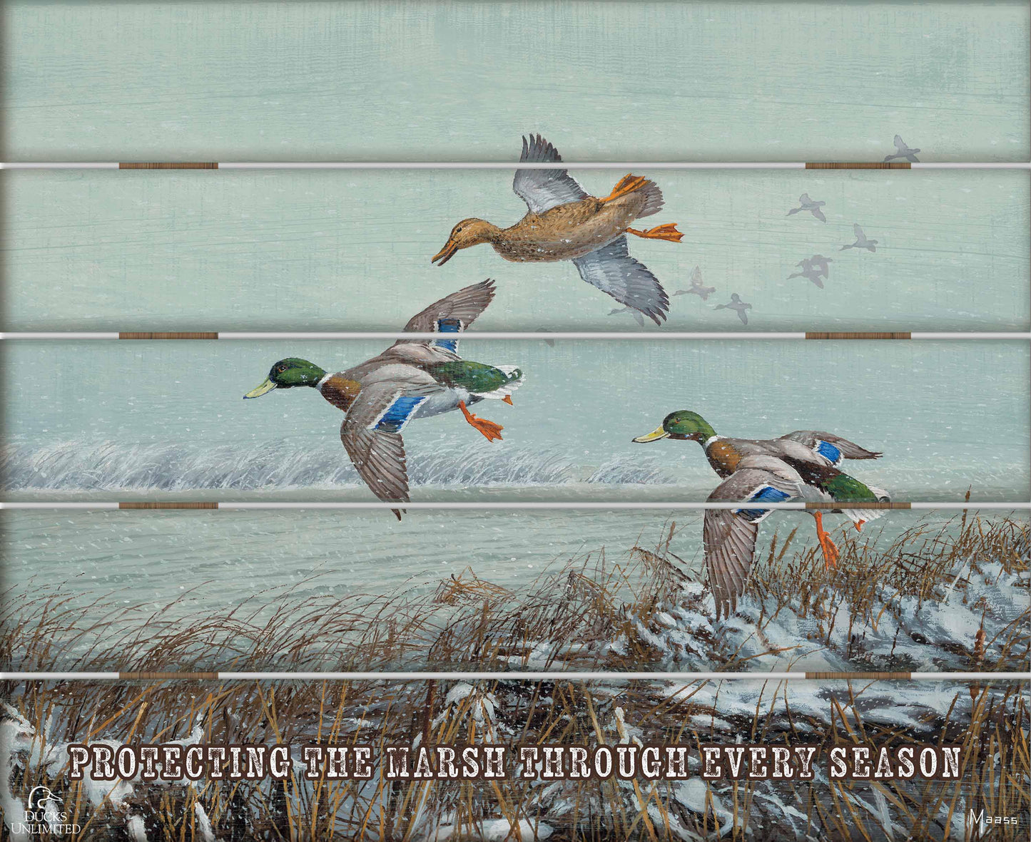 Finding Open Water Mallards "Protecting the Marsh Through Every Season"  18" x 22" Pallet Wall Art - Official Ducks Unlimited Art