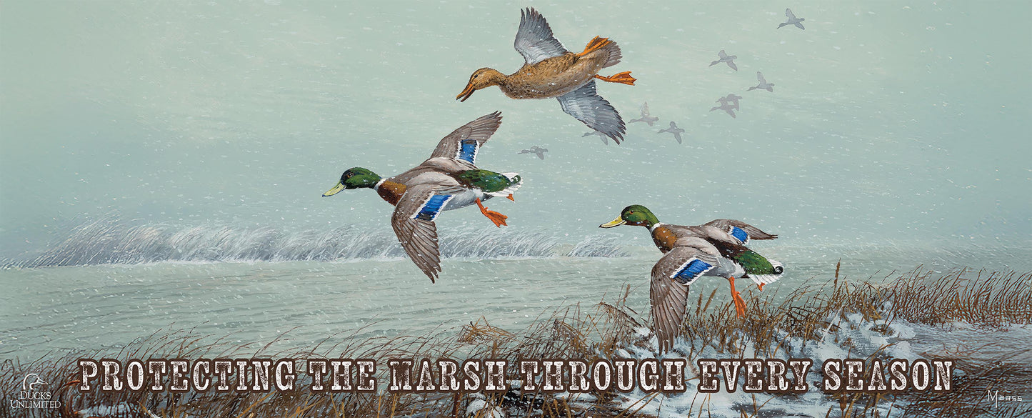 Finding Open Water Mallards "Protecting the Marsh Through Every Season"  12" x 30" Wood Sign - Official Ducks Unlimited Art