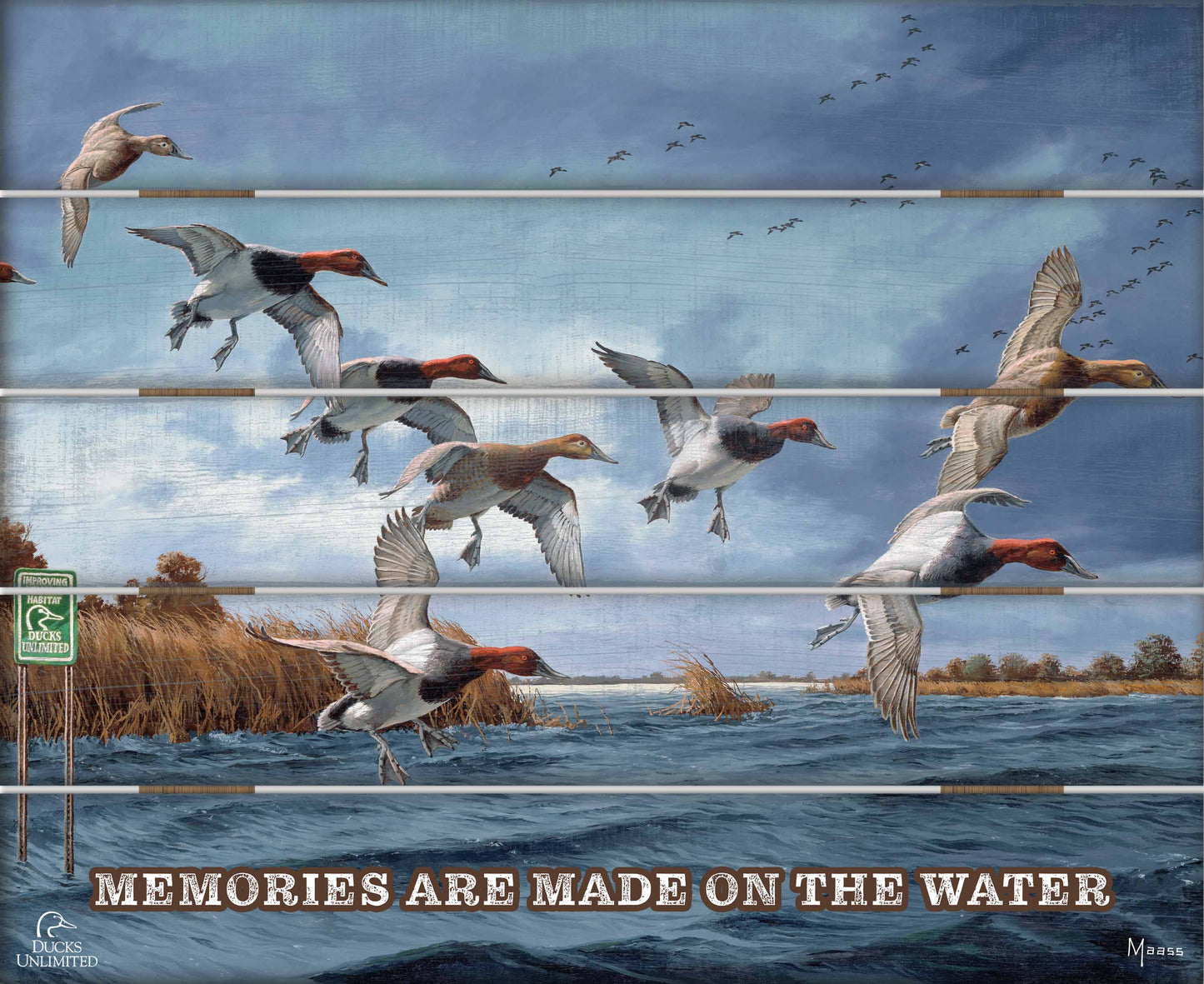 Fruits of Your Labor Canvasbacks "Memories Are Made on the Water"  18" x 22" Pallet Wall Art - Official Ducks Unlimited Art