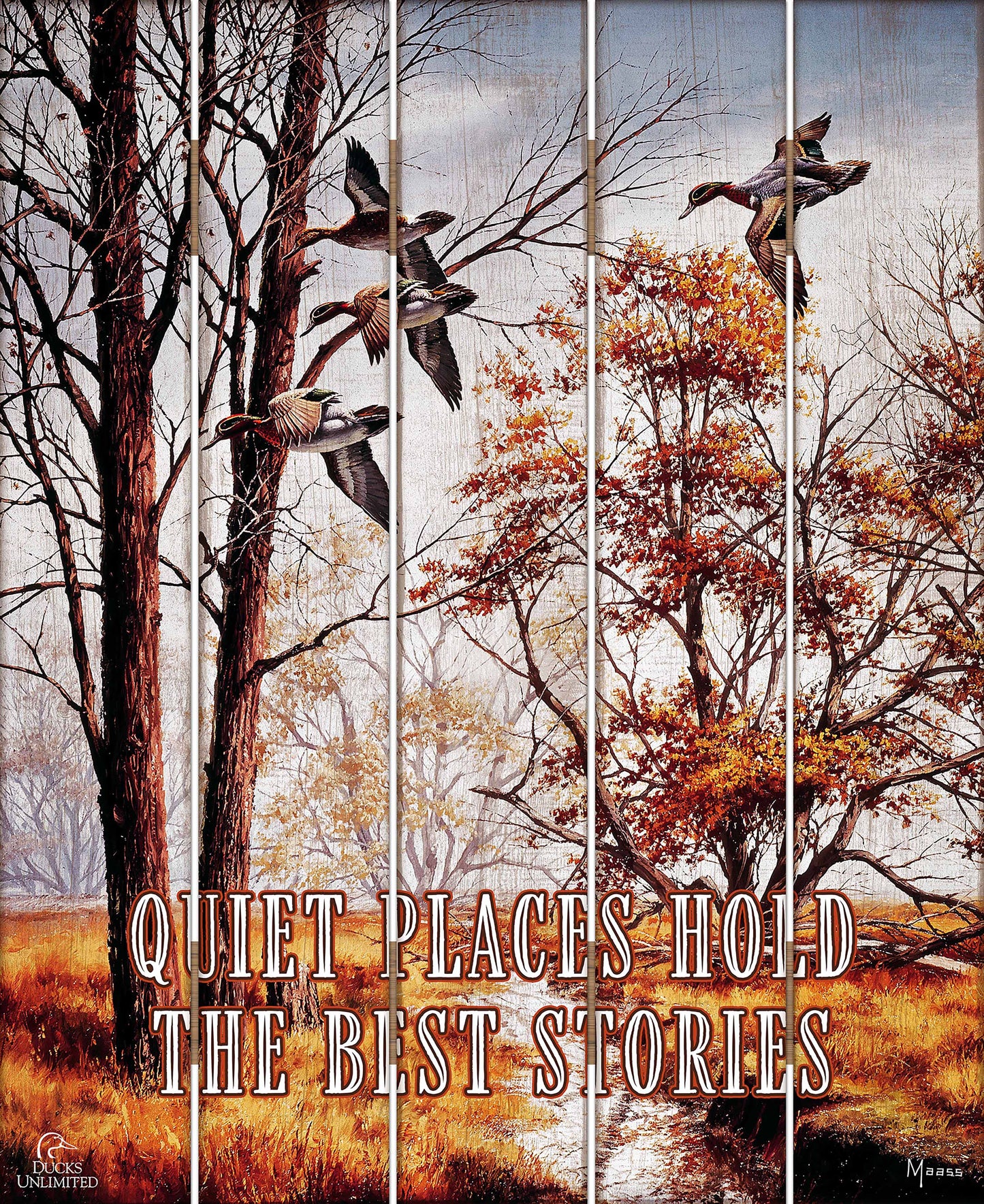 Misty Morning Green  winged Teal "Quiet Places Hold the Best Stories"  18" x 22" Pallet Wall Art - Official Ducks Unlimited Art