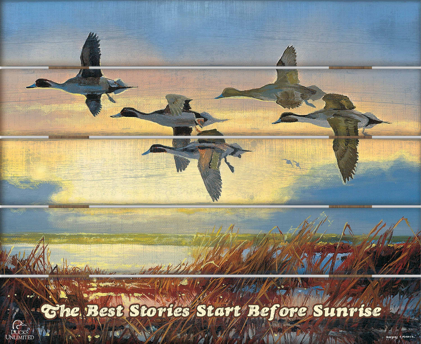 Dawn Patrol  Pintails "The Best Stories Start Before Sunrise." 18" x 22" Pallet Wall Art - Official Ducks Unlimited Art