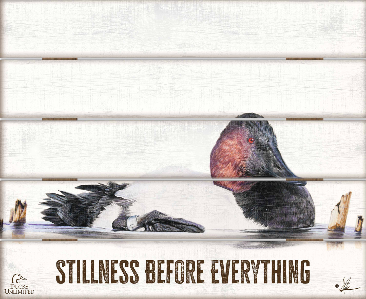 Banded "Stillness Before Everything."  18" x 22" Pallet Wall Art - Official Ducks Unlimited Art