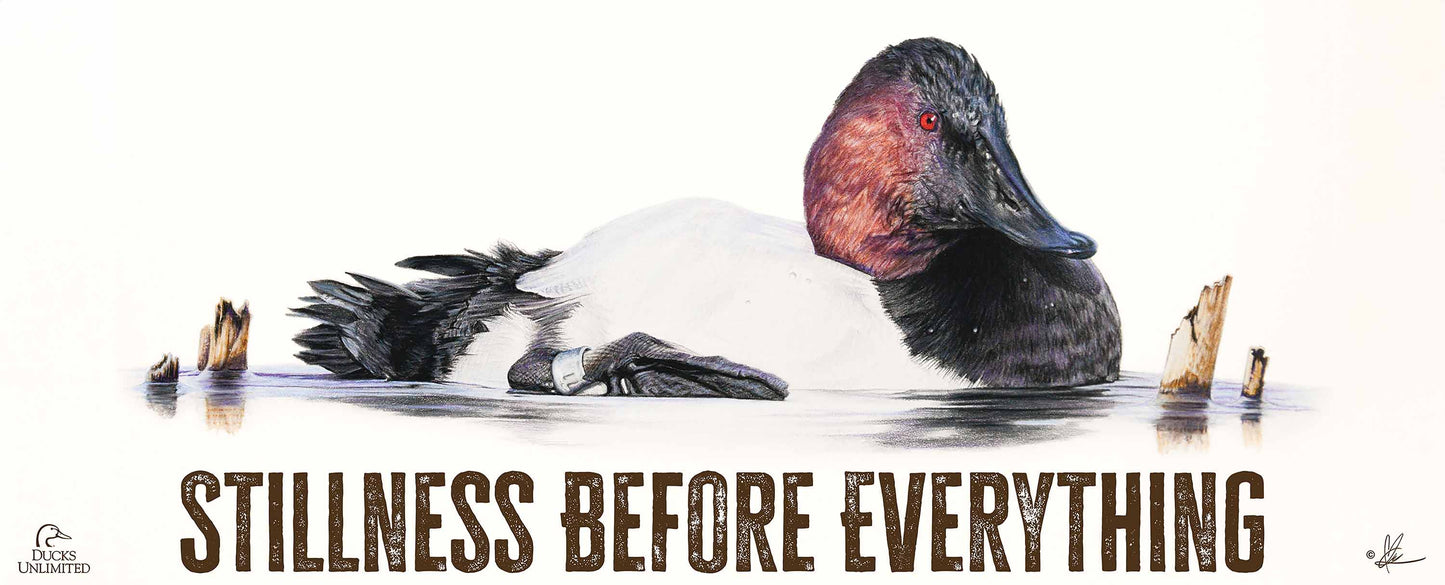 Banded "Stillness Before Everything."  12" x 30" Wood Sign - Official Ducks Unlimited Art