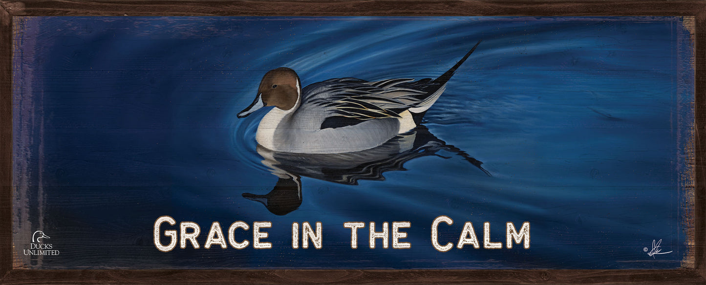 Calm Blue Water "Grace in the Calm."  12" x 30" Wood Sign - Official Ducks Unlimited Art