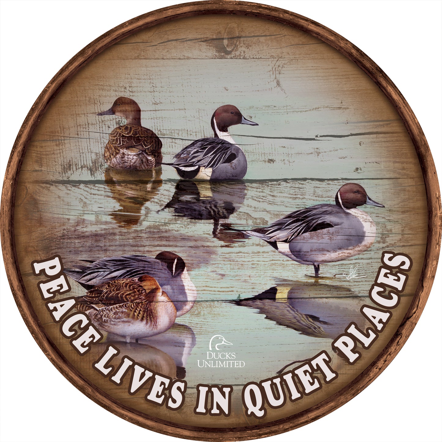 Overcast "Peace Lives in Quiet Places." 21" Round Wood Sign - Official Ducks Unlimited Art