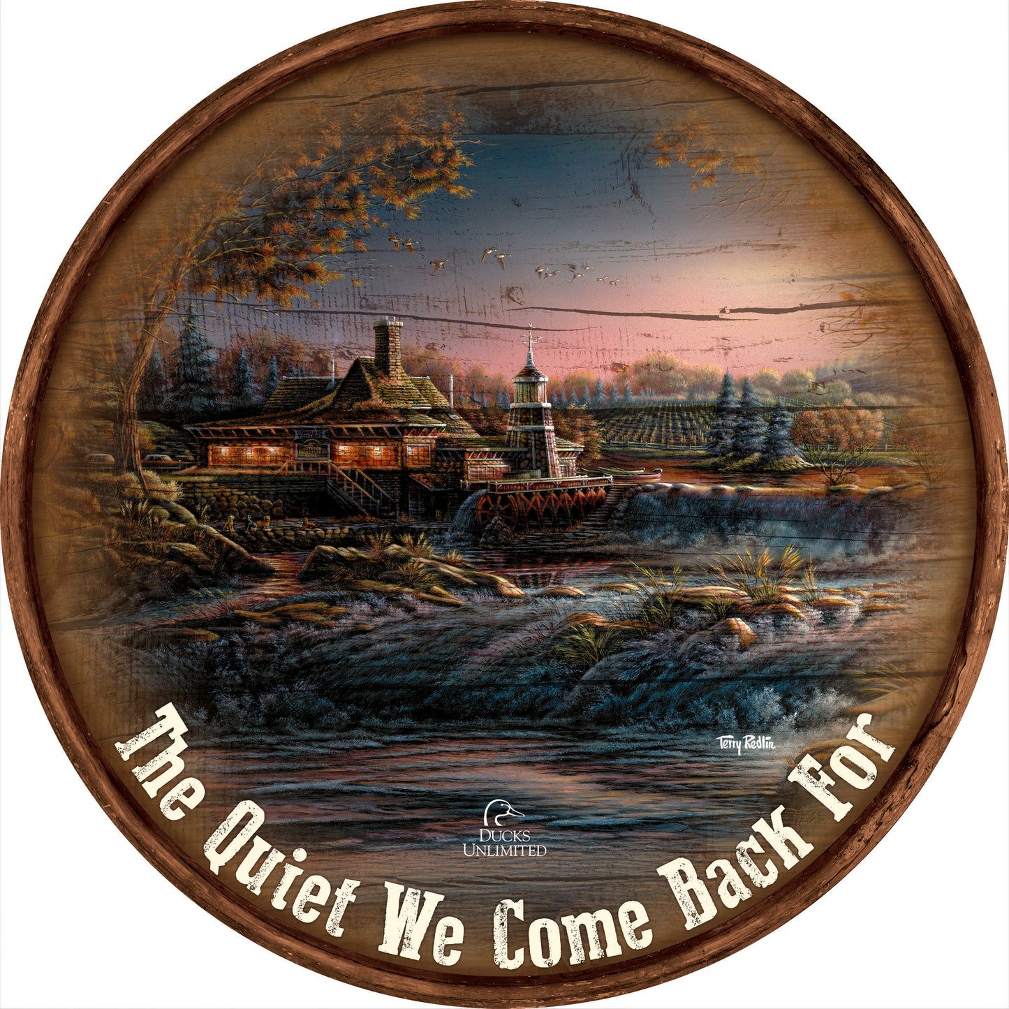 Guardian of Conservation "The Quiet We Come Back For."  21" Round Wood Sign - Official Ducks Unlimited Art