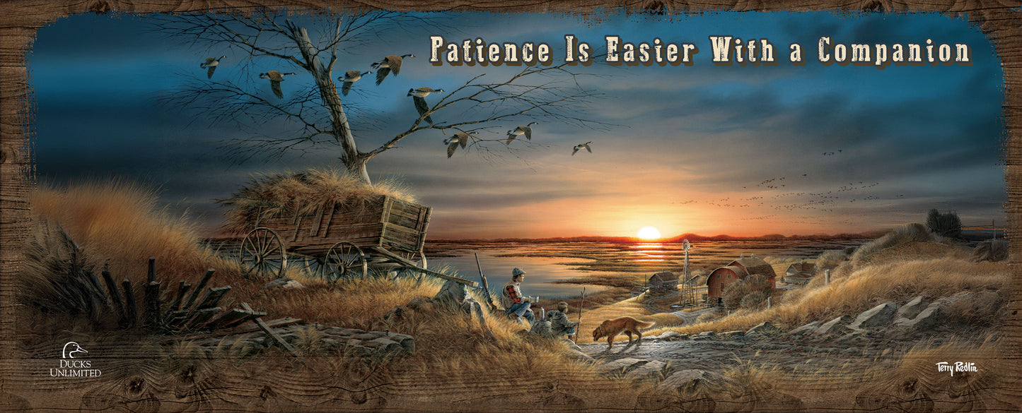 Lifetime Companions "Patience Is Easier With a Companion."  12" x 30" Wood Sign - Official Ducks Unlimited Art