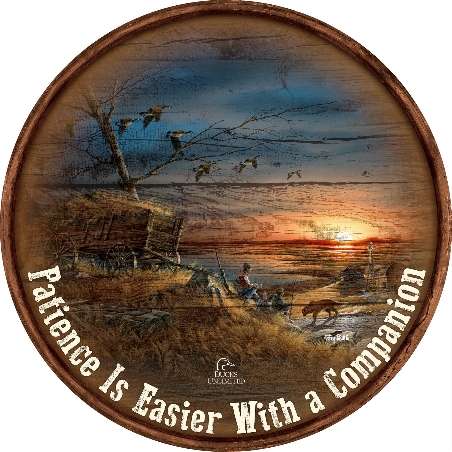 Lifetime Companions "Patience Is Easier With a Companion."  21" Round Wood Sign - Official Ducks Unlimited Art