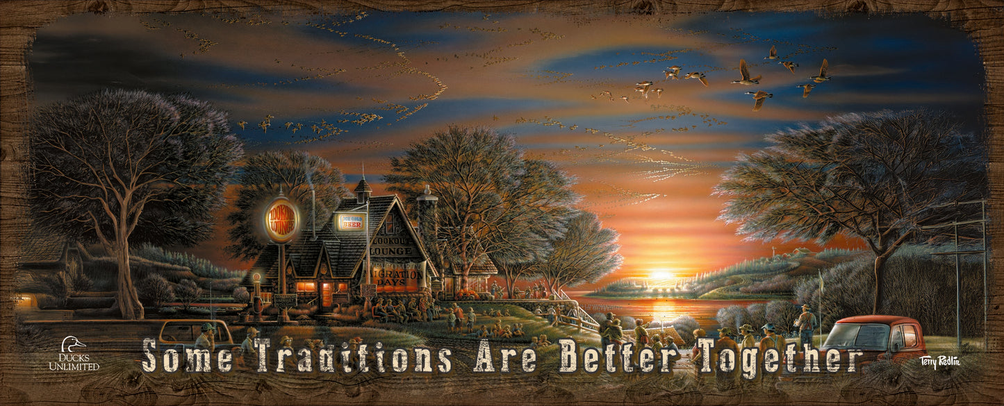 Migration Days "Some Traditions Are Better Together."  12" x 30" Wood Sign - Official Ducks Unlimited Art