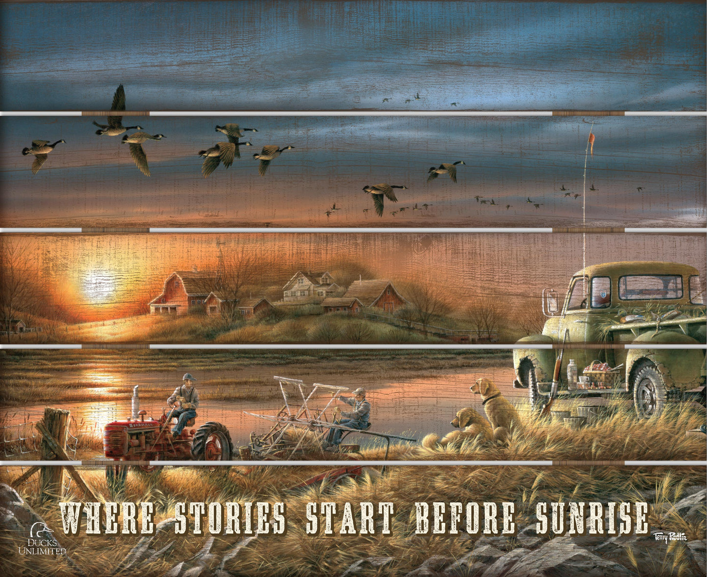 Patiently Waiting "Where Stories Start Before Sunrise."  18" x 22" Pallet Wall Art - Official Ducks Unlimited Art