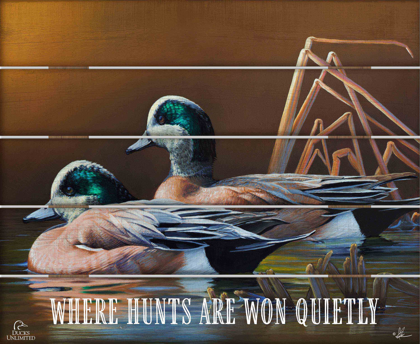 American Widgeon “Where Hunts Are Won Quietly.” 18" x 22" Pallet Wall Art - Official Ducks Unlimited Art