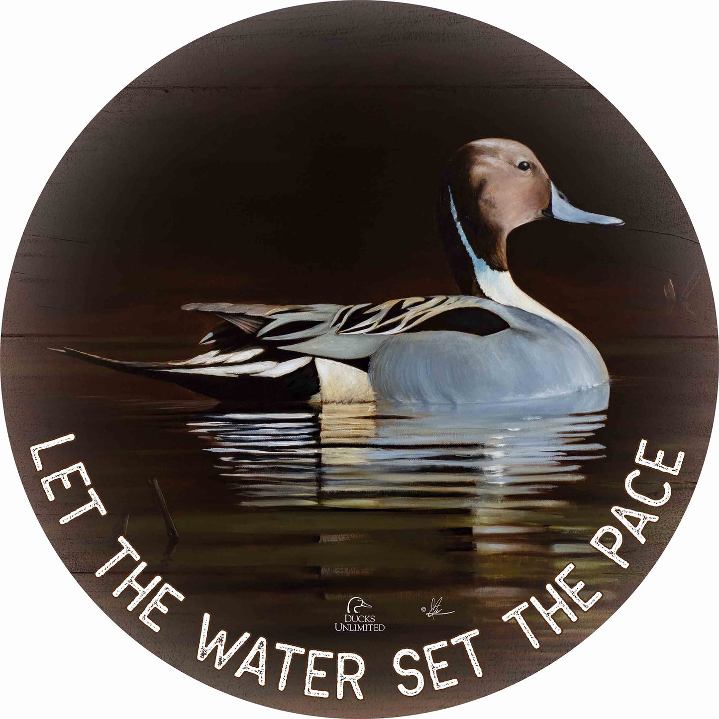 Thankful End to a Great Day “Let the Water Set the Pace.” 21" Round Wood Sign - Official Ducks Unlimited Art