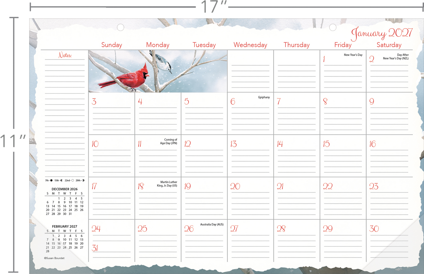 Songbirds 2027 - 11" x 17" Deskpad Calendar