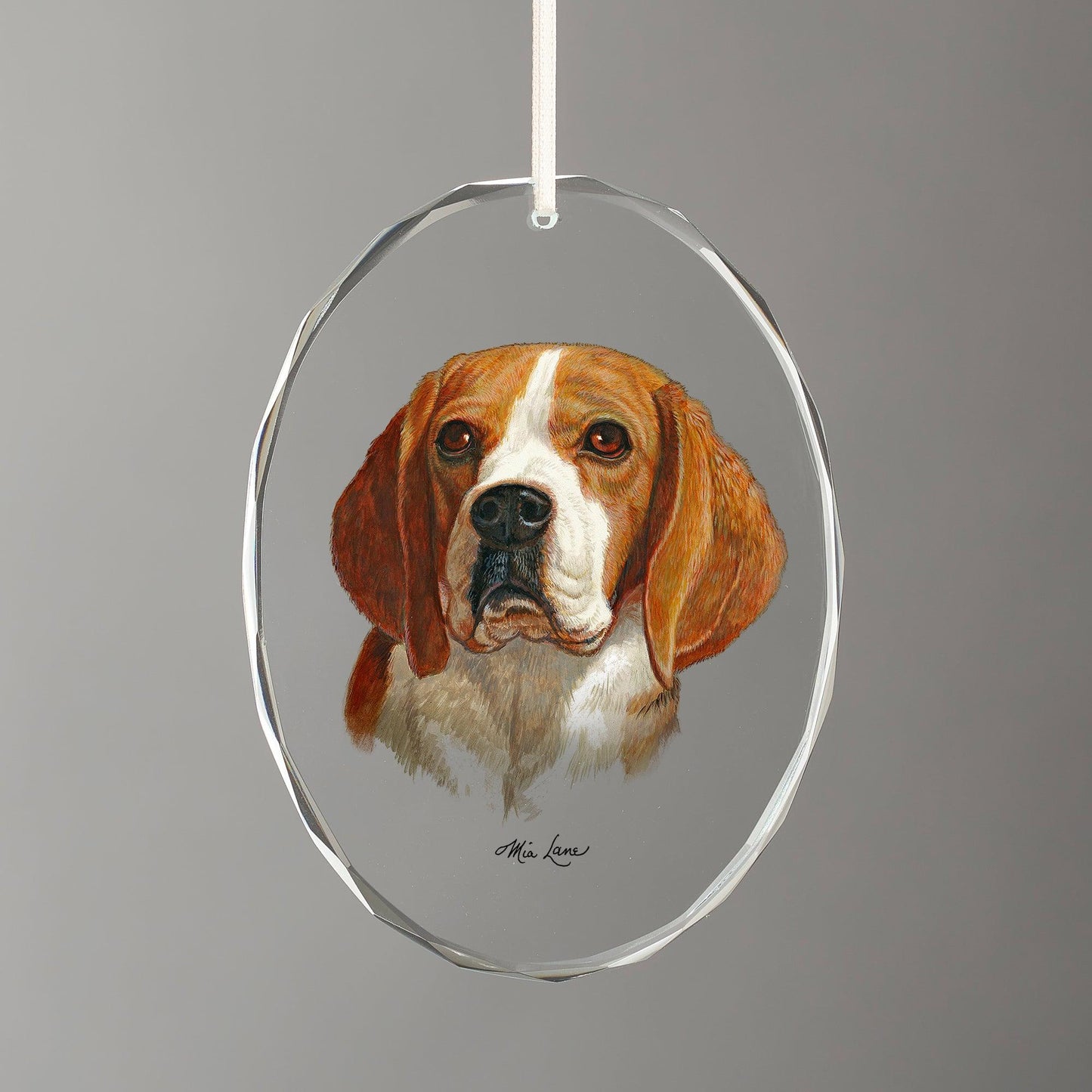 Beagle - Oval Glass Ornament