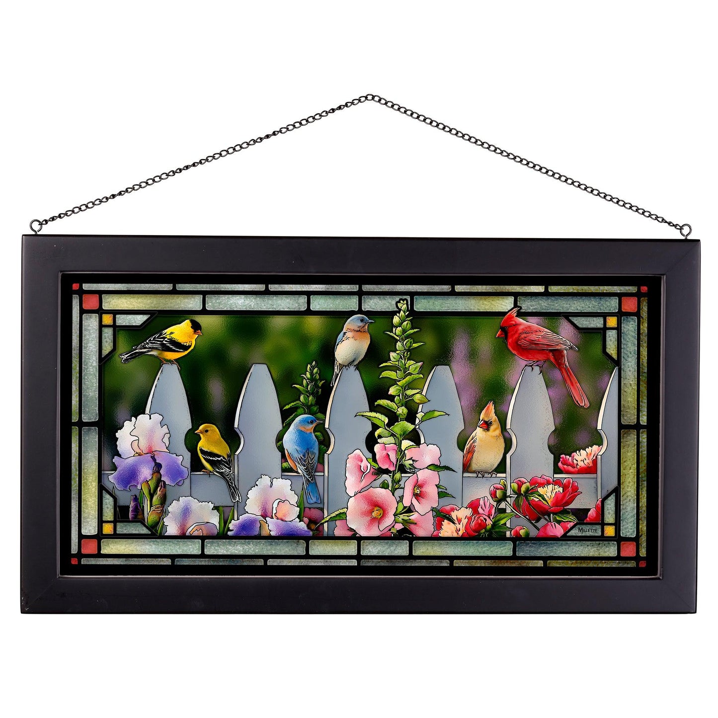 Picket Fence Songbirds - Stained Glass Art