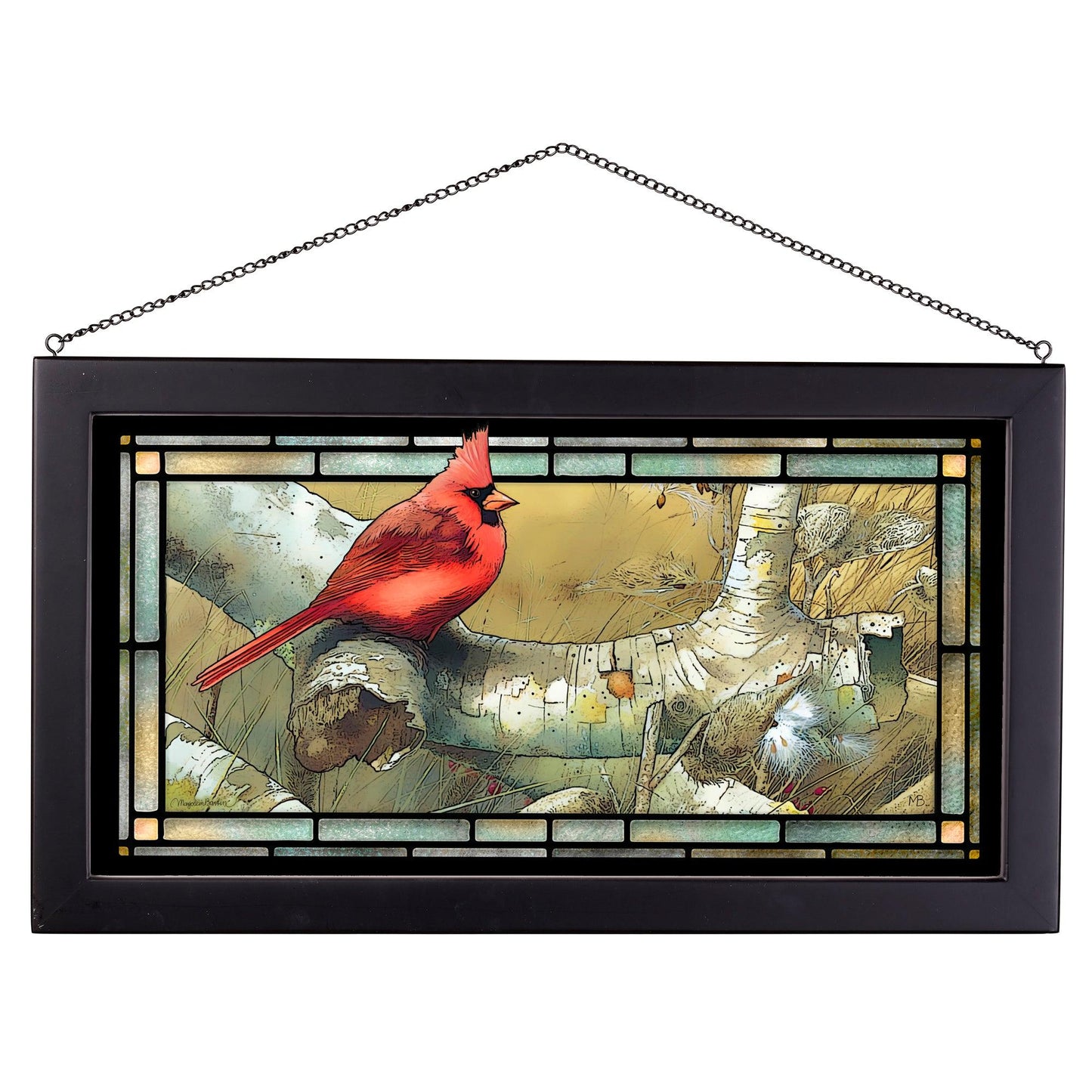 Cardinal on Sycamore - Stained Glass Art