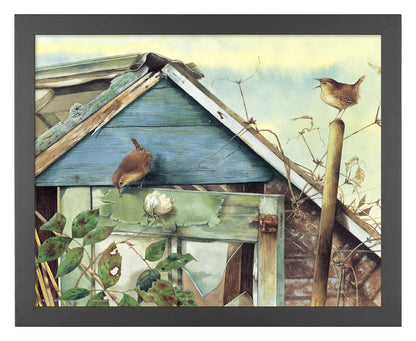 Wrens on the Old Greenhouse - Art Prints