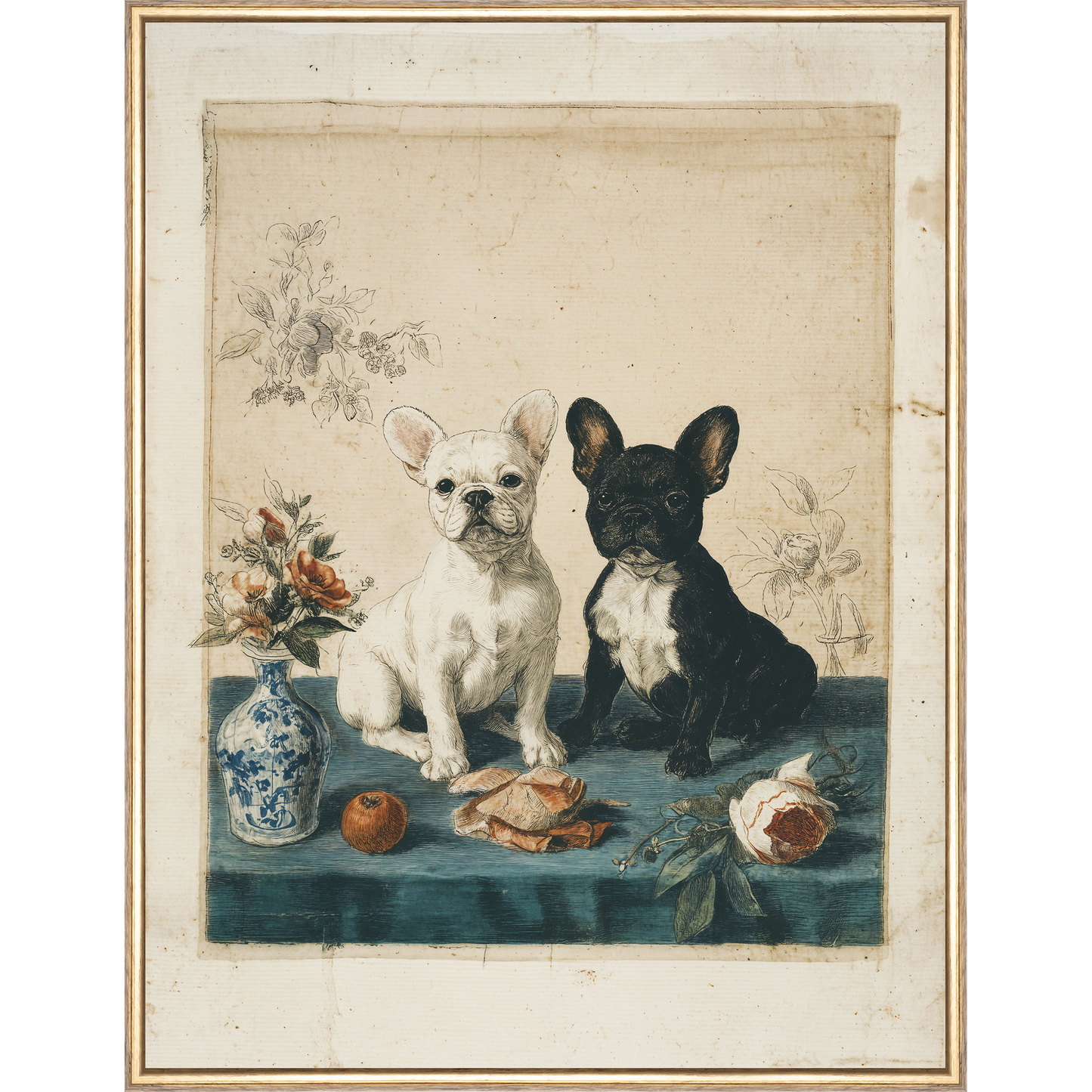 Martha Stewart Bedford | Farm Companion Portrait: Black and White Dogs | Framed Country Farmhouse Wall Art