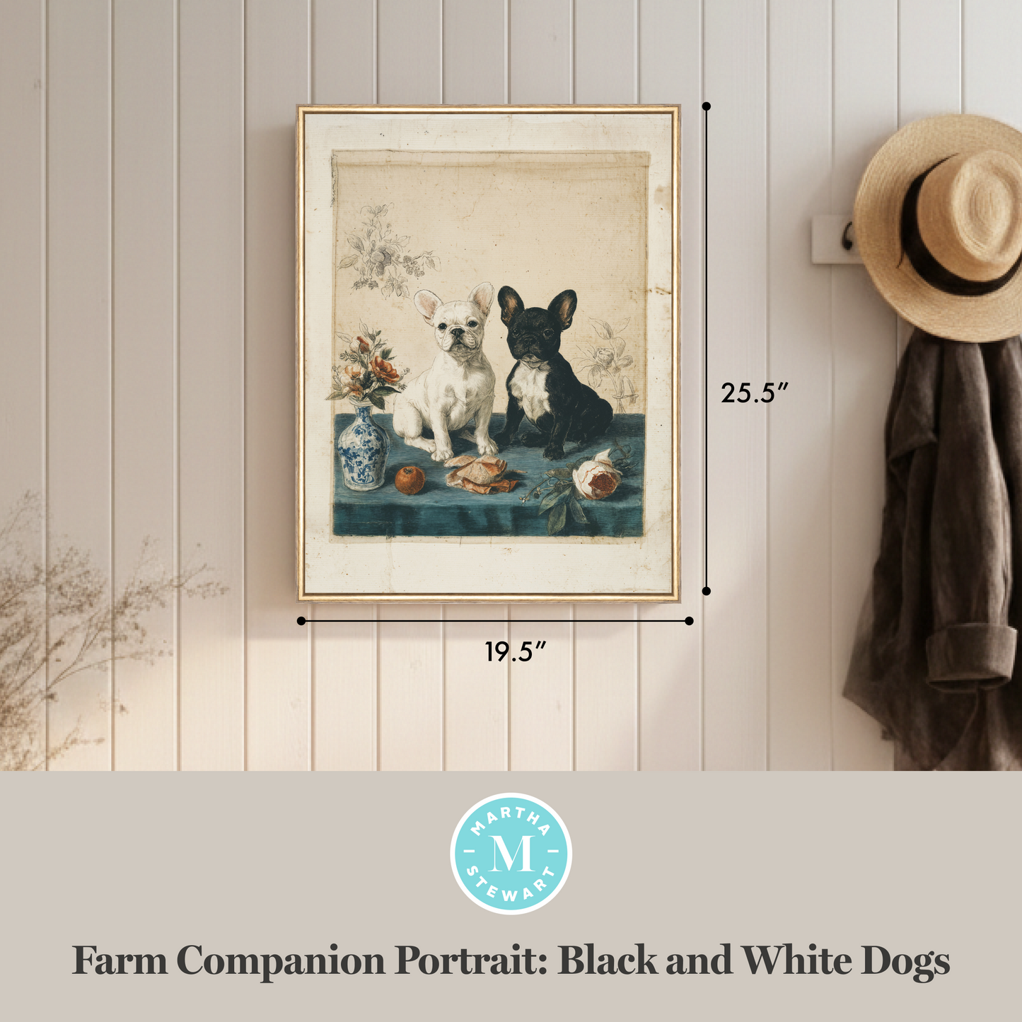 Martha Stewart Bedford | Farm Companion Portrait: Black and White Dogs | Framed Country Farmhouse Wall Art