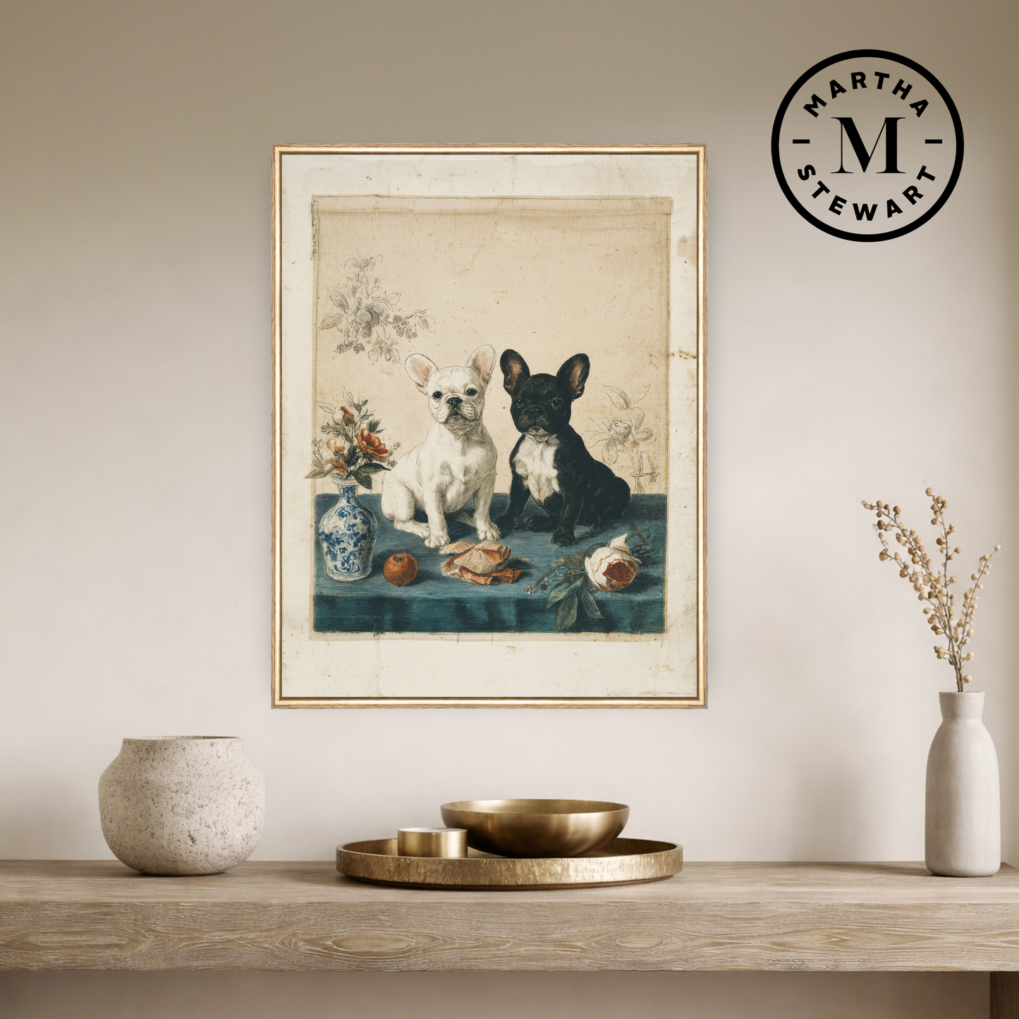 Martha Stewart Bedford | Farm Companion Portrait: Black and White Dogs | Framed Country Farmhouse Wall Art