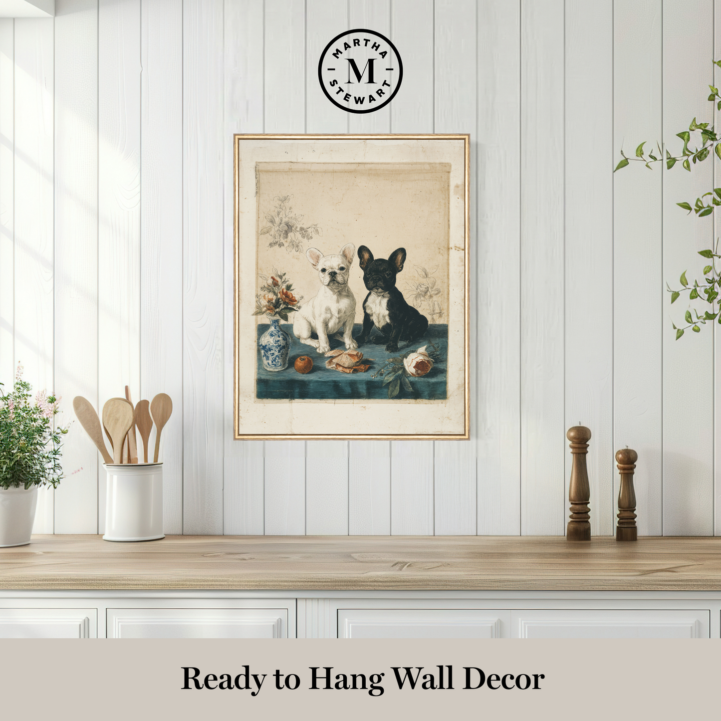 Martha Stewart Bedford | Farm Companion Portrait: Black and White Dogs | Framed Country Farmhouse Wall Art
