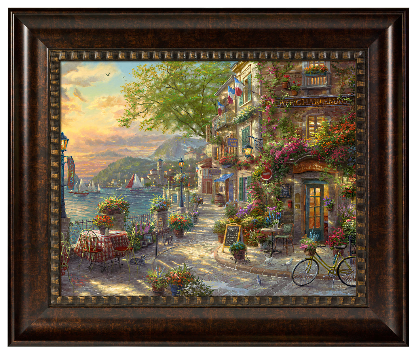 French Riviera Café - 16" x 20" Brushstroke Vignette Burl