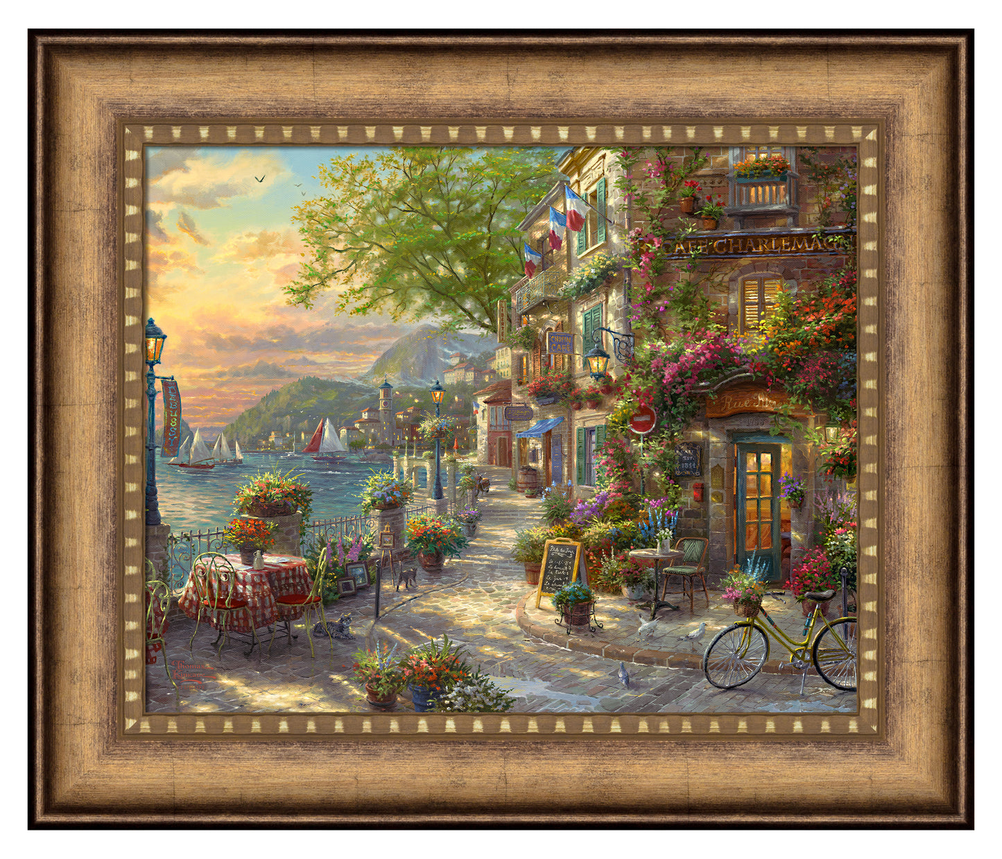French Riviera Café - 16" x 20" Brushstroke Vignette Silver