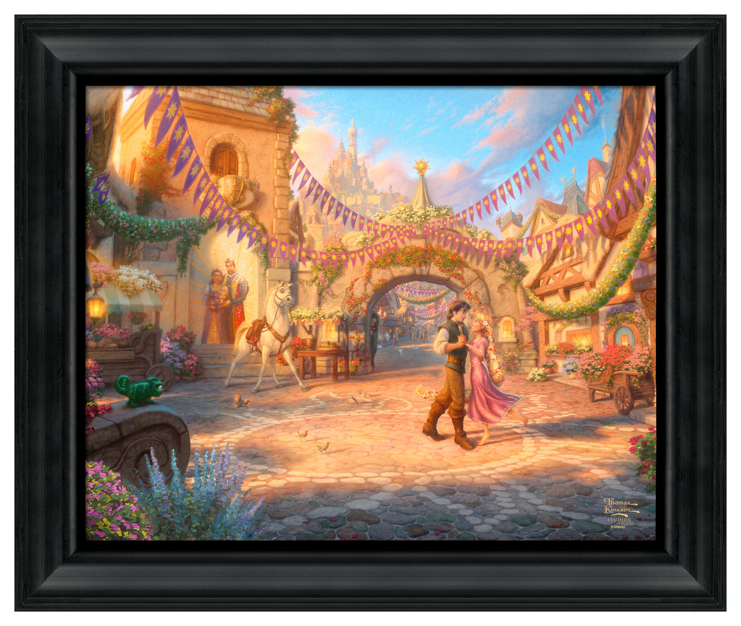 Disney Rapunzel Dancing in the Sunlit Courtyard - 16" x 20" Brushstroke Vignette