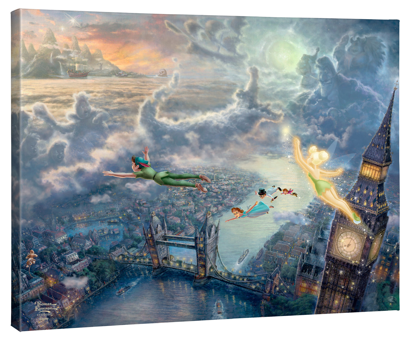 Disney Tinker Bell and Peter Pan Fly to Never Land - 24" x 30" Gallery Wrapped Canvas
