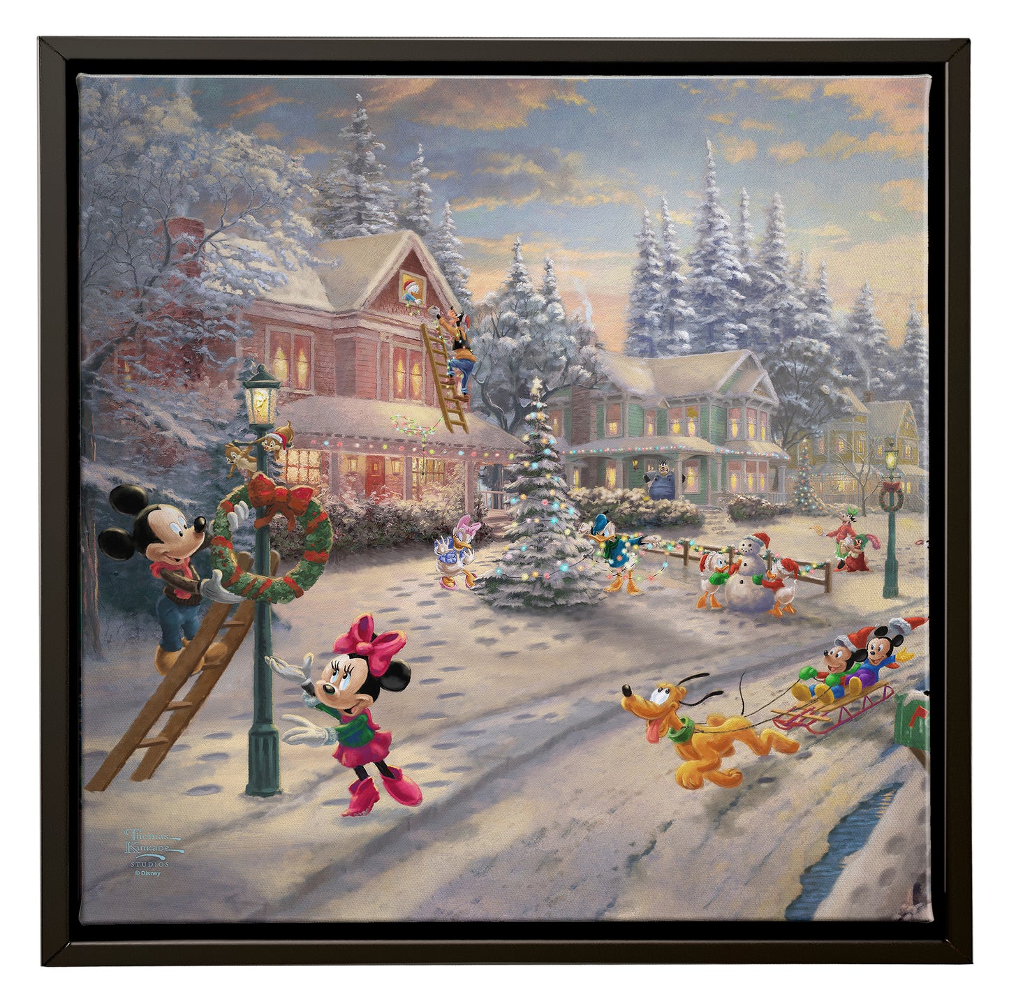 Disney Mickey's Victorian Christmas - 14" x 14" Gallery Wrapped Canvas (Onyx Black Frame)