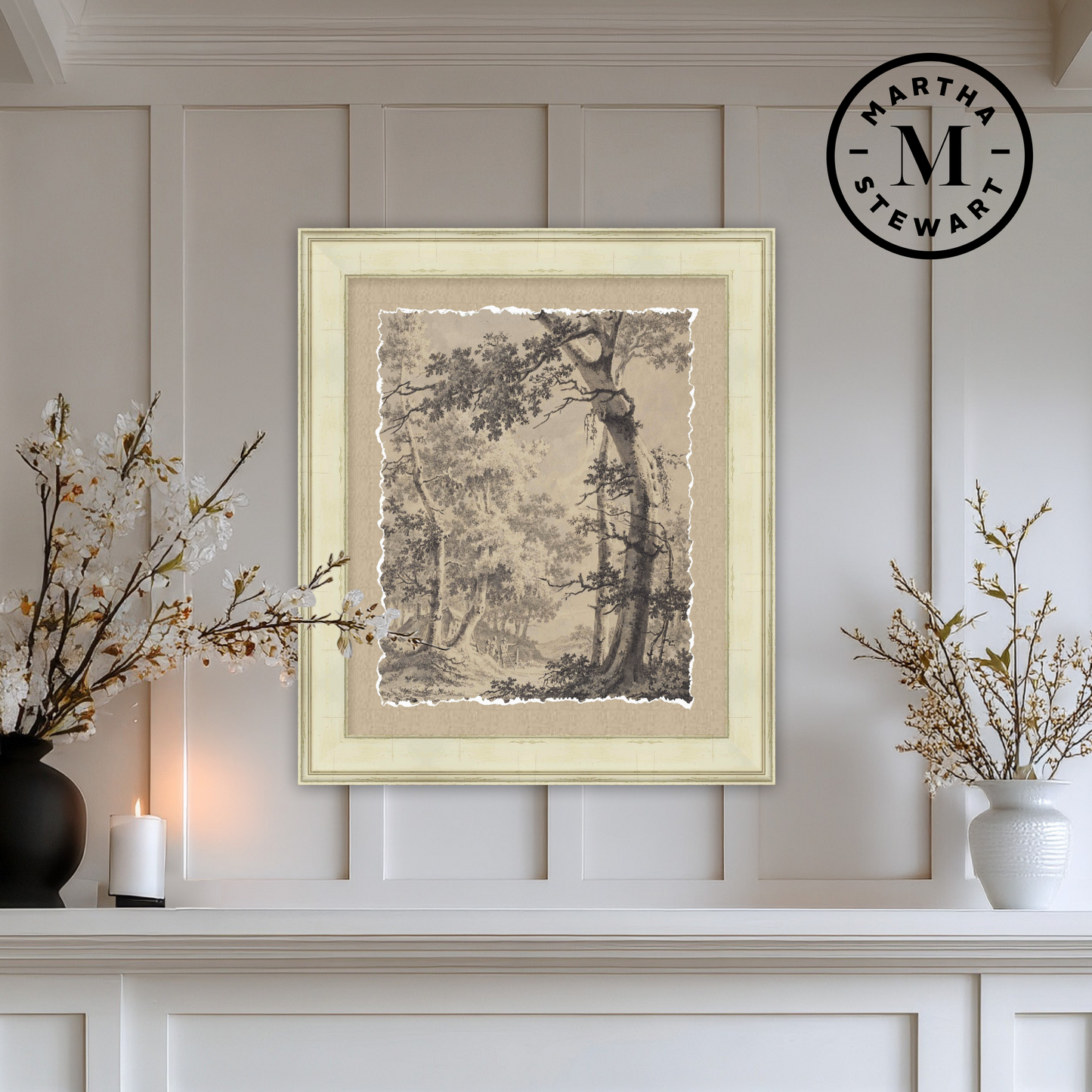Martha Stewart Skylands | New England Landscape Study I | Framed Vintage Forest Etching | Historic Estate Wall Art