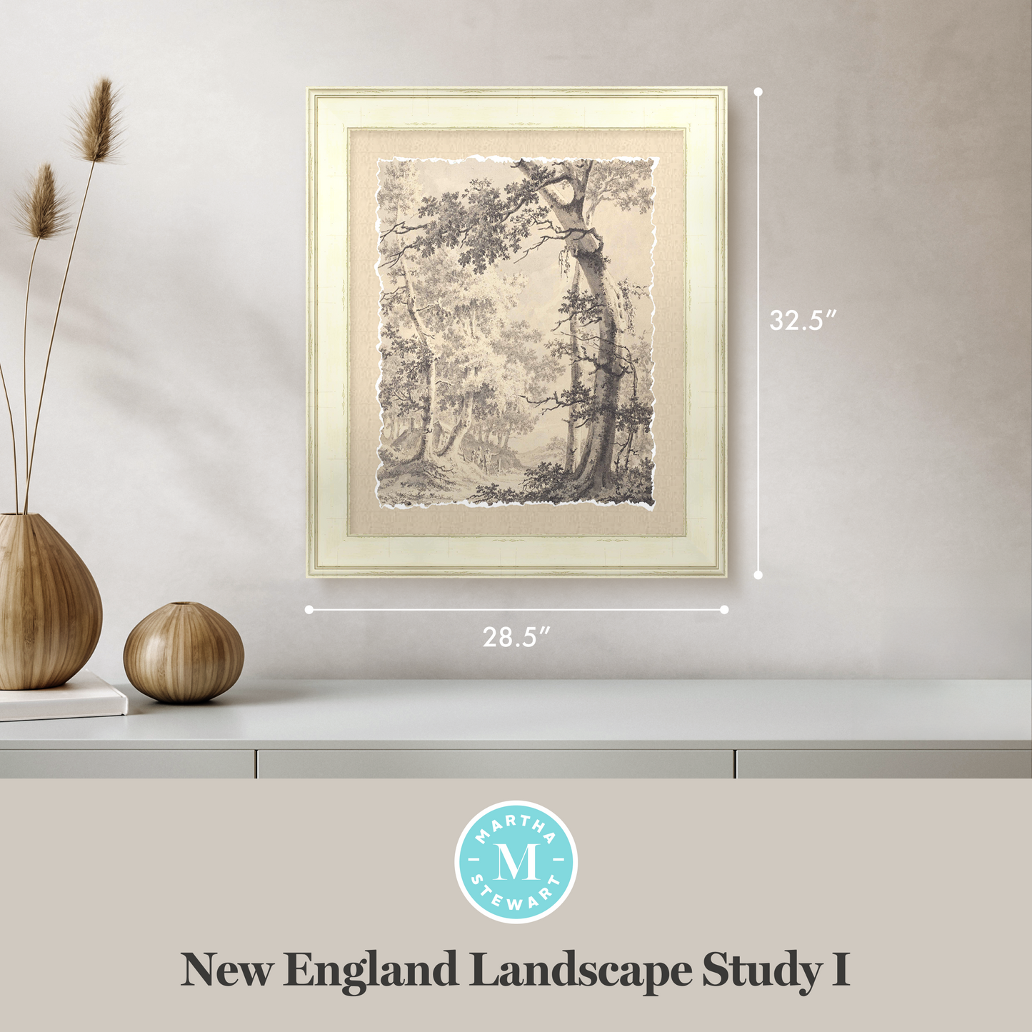 Martha Stewart Skylands | New England Landscape Study I | Framed Vintage Forest Etching | Historic Estate Wall Art