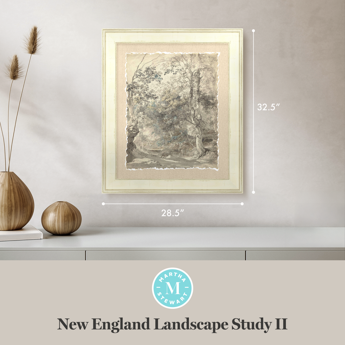 Martha Stewart Skylands | New England Landscape Study II | Framed Vintage Forest Etching | Historic Estate Wall Art