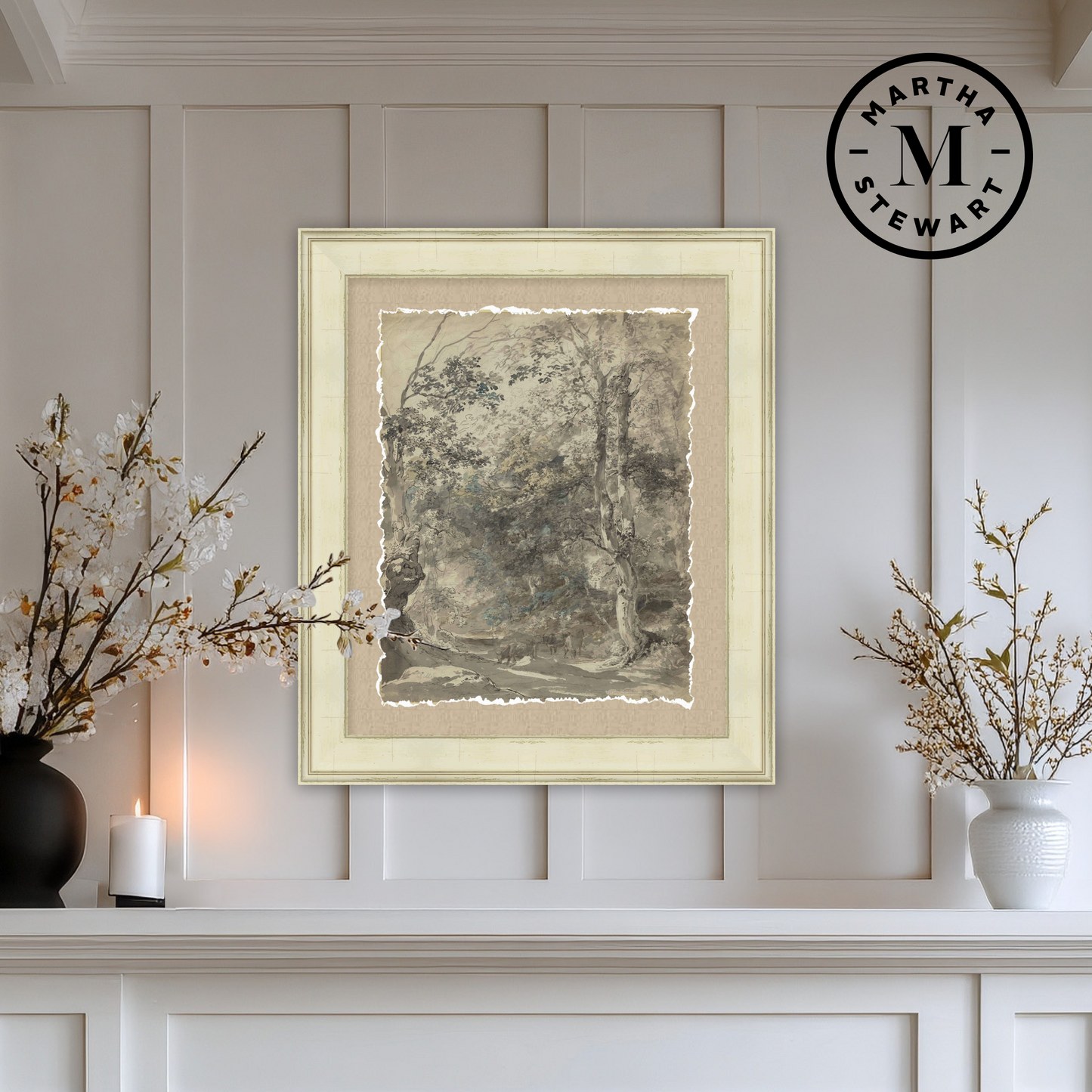 Martha Stewart Skylands | New England Landscape Study II | Framed Vintage Forest Etching | Historic Estate Wall Art