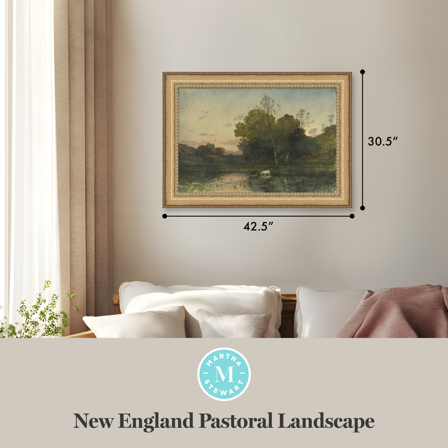 Martha Stewart Skylands | New England Pastoral Landscape | Framed Vintage Oil Painting Reproduction | Estate Wall Art