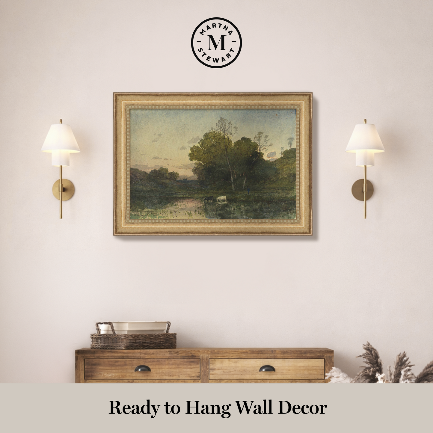 Martha Stewart Skylands | New England Pastoral Landscape | Framed Vintage Oil Painting Reproduction | Estate Wall Art