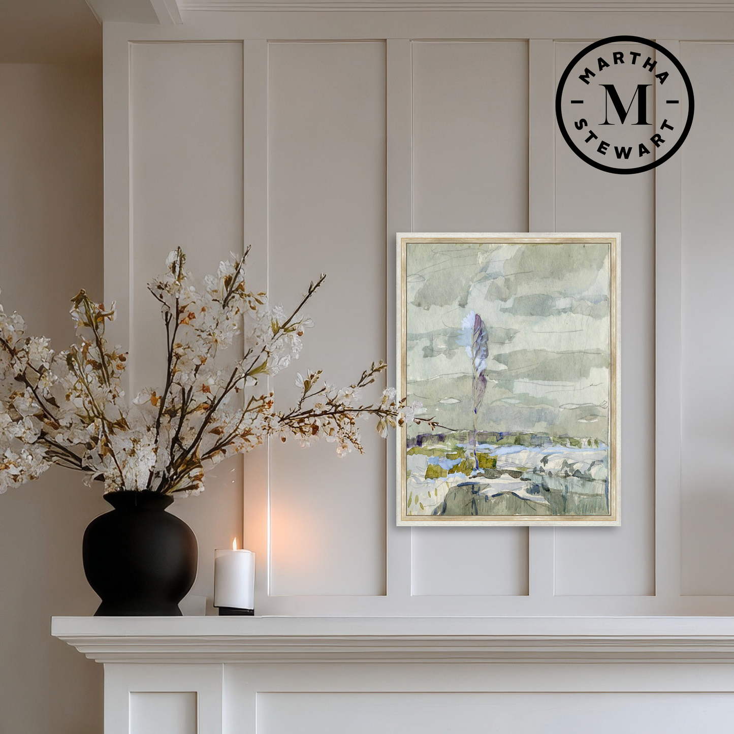 Martha Stewart Skylands | New England Estate Landscape II | Framed Historic Landscape Watercolor | Estate Wall Art