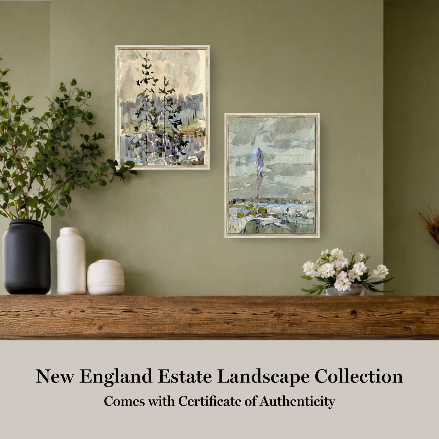 Martha Stewart Skylands | New England Estate Landscape II | Framed Historic Landscape Watercolor | Estate Wall Art