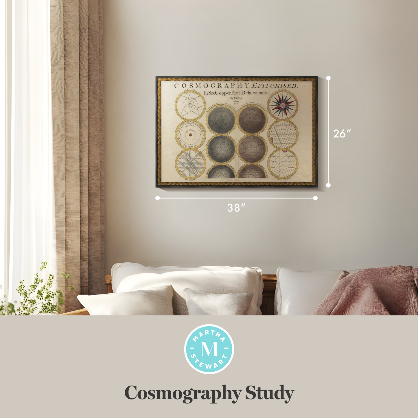 Martha Stewart Skylands | Cosmography Study | Framed Vintage Celestial Chart | New England Estate Wall Art