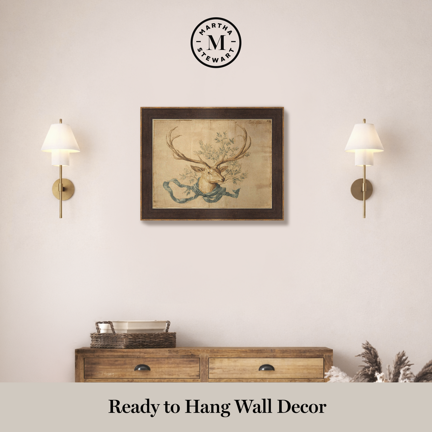 Martha Stewart Skylands | Wildlife Study: Stag Head | Framed Vintage Deer Illustration | Estate Natural History Wall Art