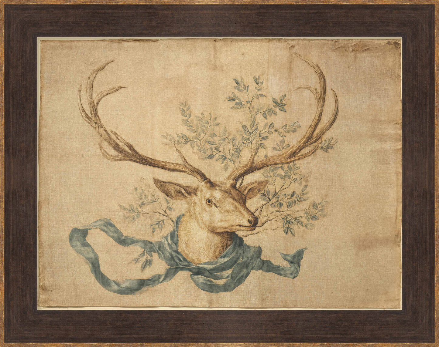 Martha Stewart Skylands | Wildlife Study: Stag Head | Framed Vintage Deer Illustration | Estate Natural History Wall Art