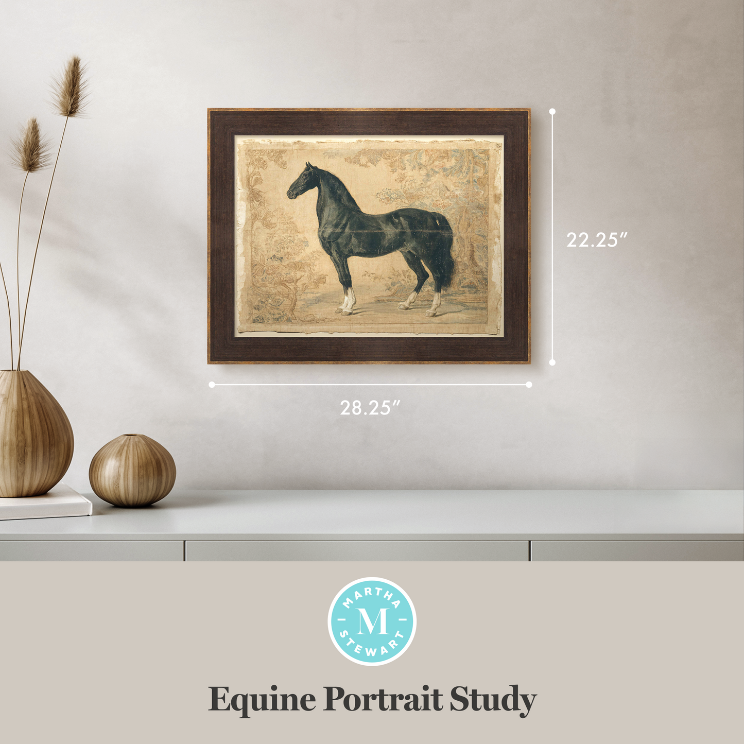 Martha Stewart Skylands | Equine Portrait Study | Framed Vintage Horse Illustration | Historic Estate Wall Art