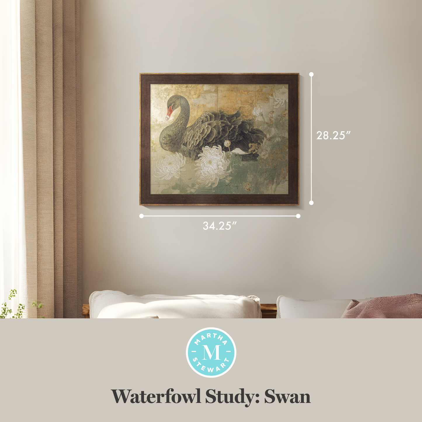 Martha Stewart Skylands | Waterfowl Study: Swan | Framed Vintage Swan Illustration | Historic Estate Wall Art