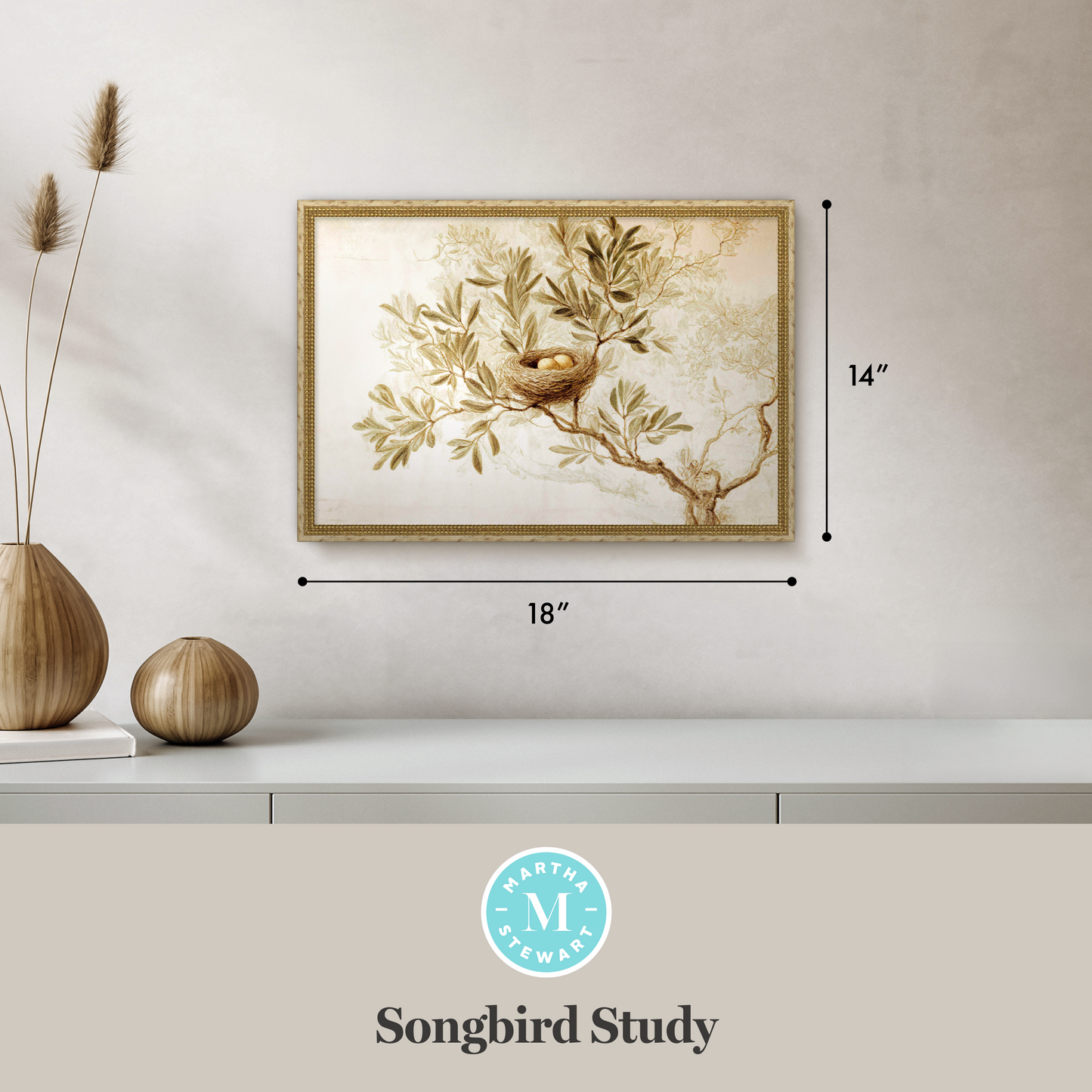 Martha Stewart Skylands | Songbird Study | Framed Vintage Bird Illustration | Estate Botanical Wall Art