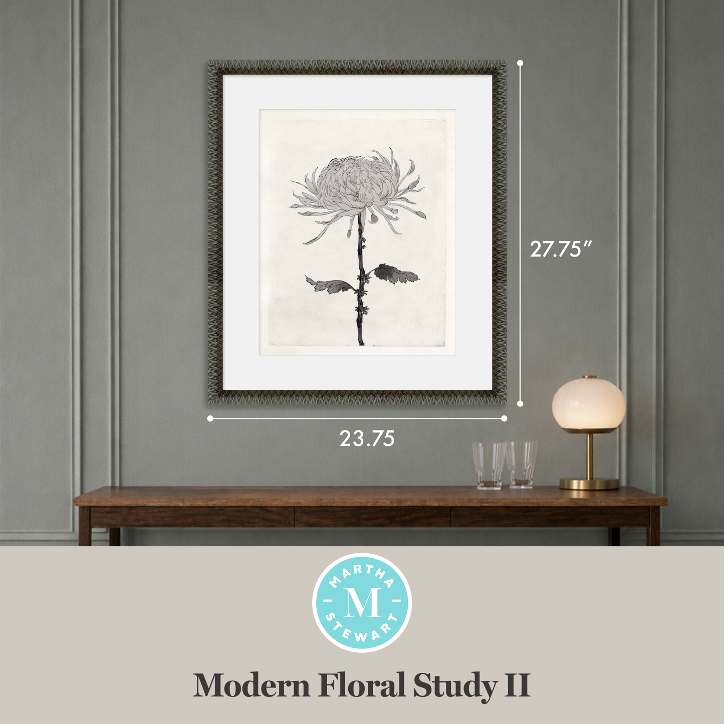 Martha Stewart Perry Street | Modern Floral Study II | Framed Contemporary Black and White Art
