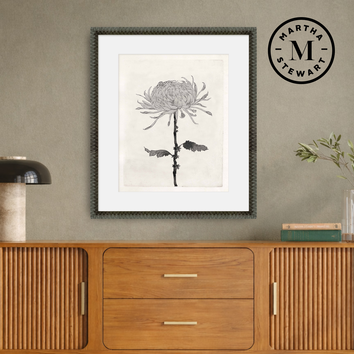 Martha Stewart Perry Street | Modern Floral Study II | Framed Contemporary Black and White Art
