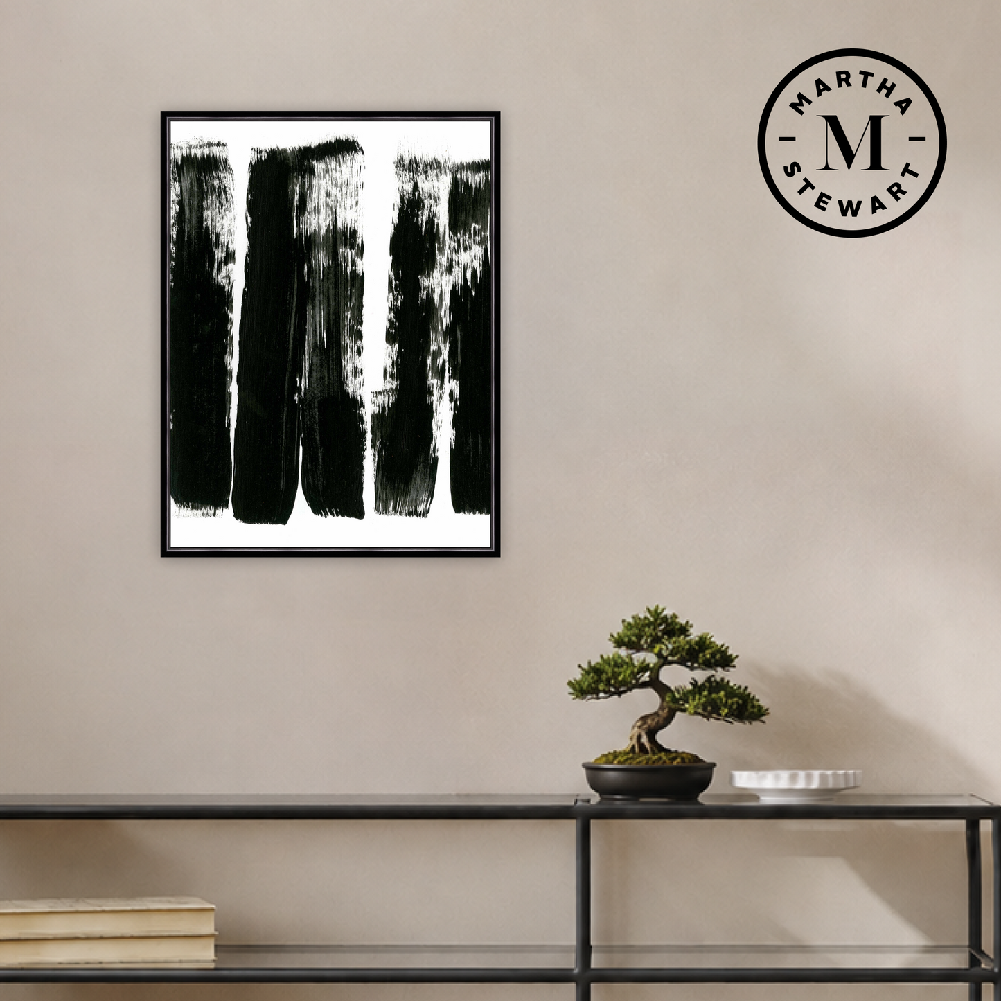 Martha Stewart Perry Street | Modern Abstract: Brush Study I | Framed Contemporary Black and White Art