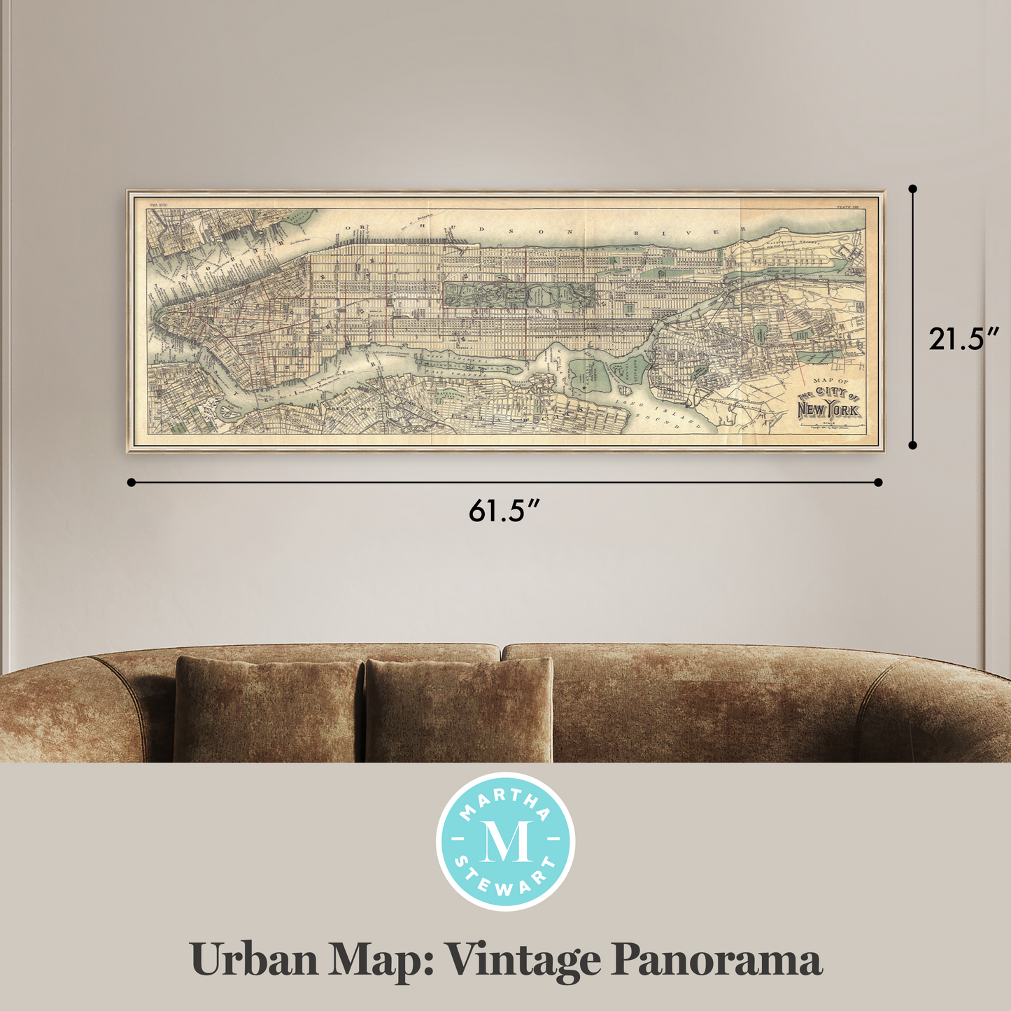 Martha Stewart Perry Street | Urban Map: Vintage Panorama | Framed Contemporary City Wall Art