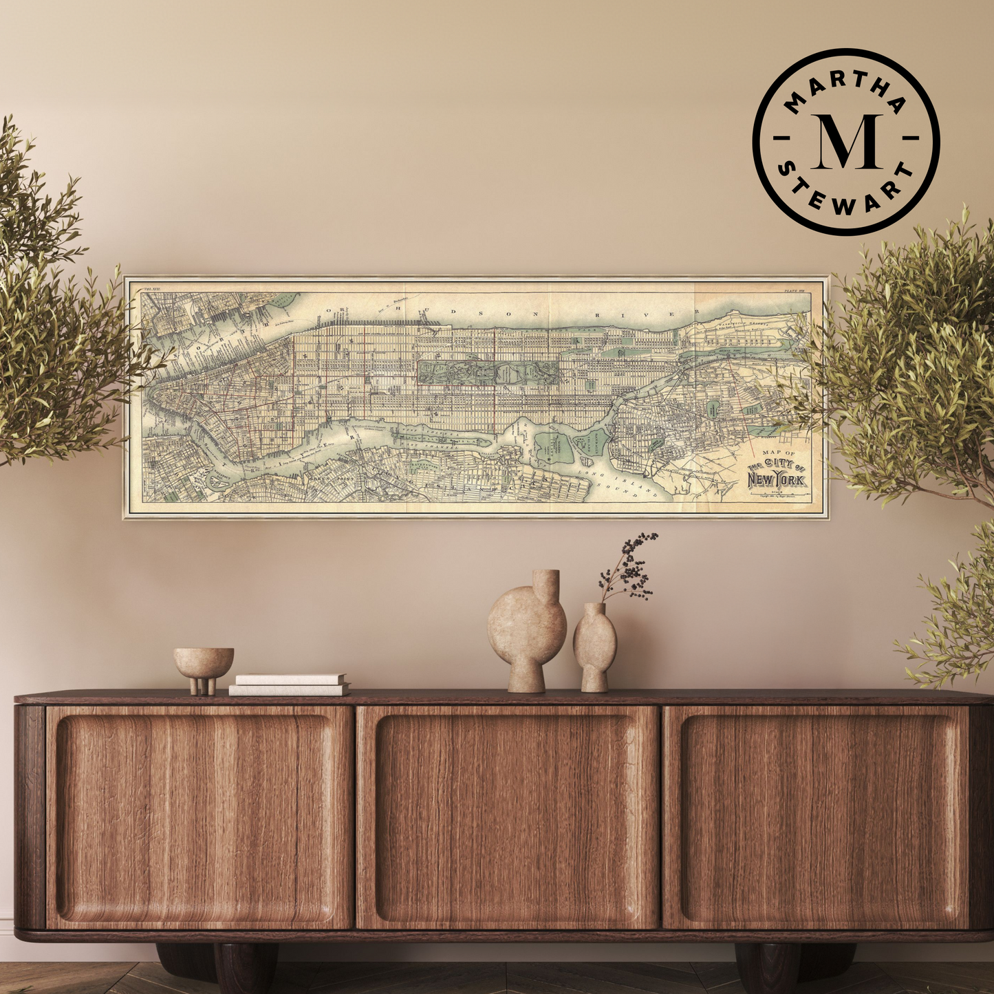 Martha Stewart Perry Street | Urban Map: Vintage Panorama | Framed Contemporary City Wall Art